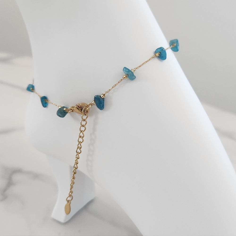 Dainty Minimalist Tuquoise Stone Stainless Steel Gold Plated Anklet Bracelet - Picture 9 of 13